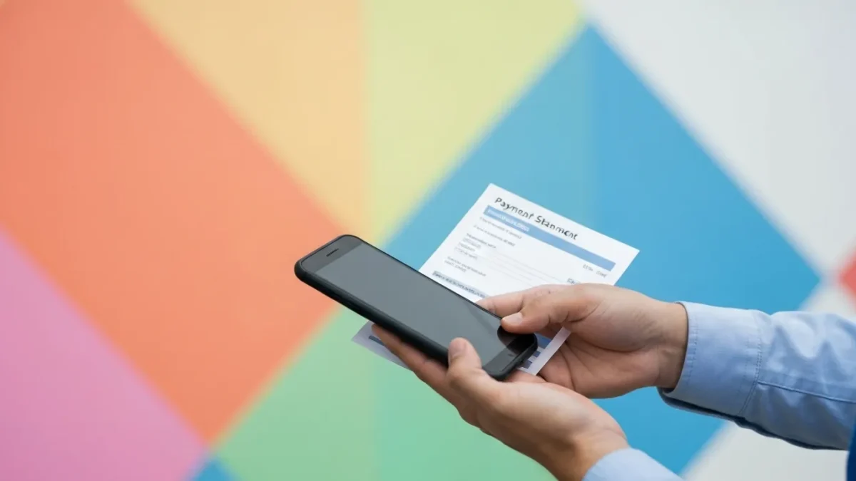 Trabalhador conferindo abono salarial no celular em casa