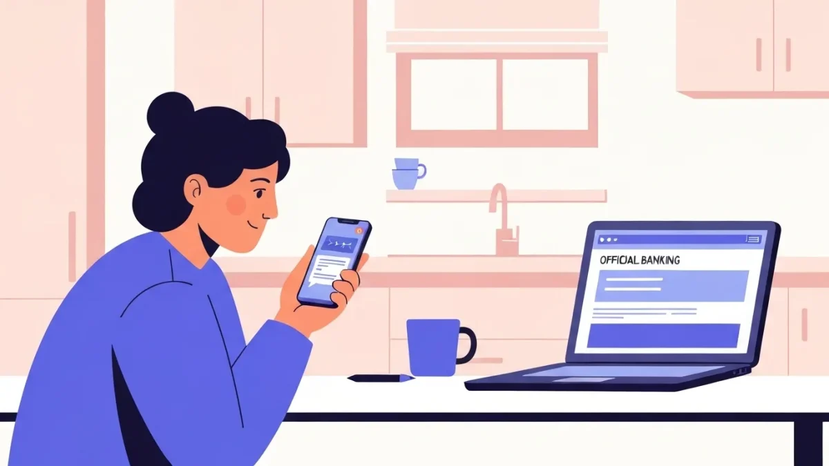 Pessoa analisando mensagem suspeita no celular sobre valores a receber